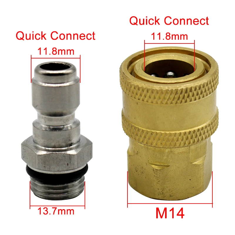 

High Pressure Washer Brass Connector Washing Adapter 1/4" Female Quick Connection With M14*1.5 Thread