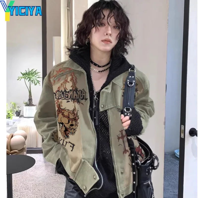 

YICIYA Graffiti Jacket Bomber Woman Varsity Long Sleeves Bombers Vintage Jackets new Coats fashion 2024 streewear spring coat