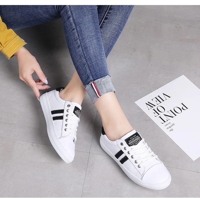 2023 Women's Genuine Leather Sneakers Women Casual Fashionable Sports Shoes Vulcanized White Flat Shoe Ladies White Sneakers