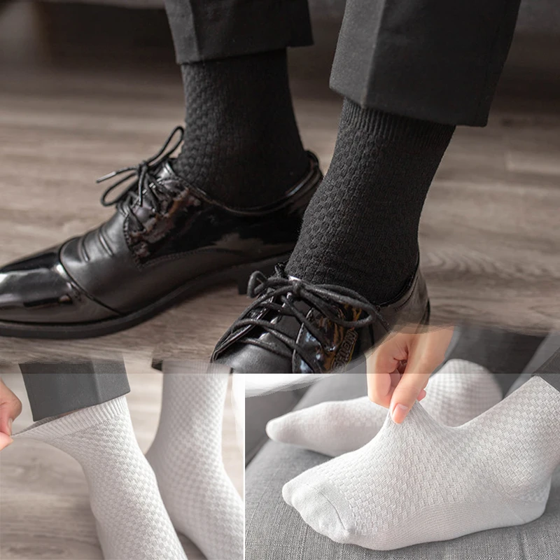5Pairs/Lot Men Bamboo Fiber Socks 2022 New Compression Spring Long Black Optimal Business Casual Man Dress Socks Gift Size 38-45