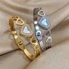 Luxury Rhinestones Heart Bangle Stainless Steel Cuff Stackable Bangle Bracelets with White Shell Valentine's Day Jewelry Gifts 1