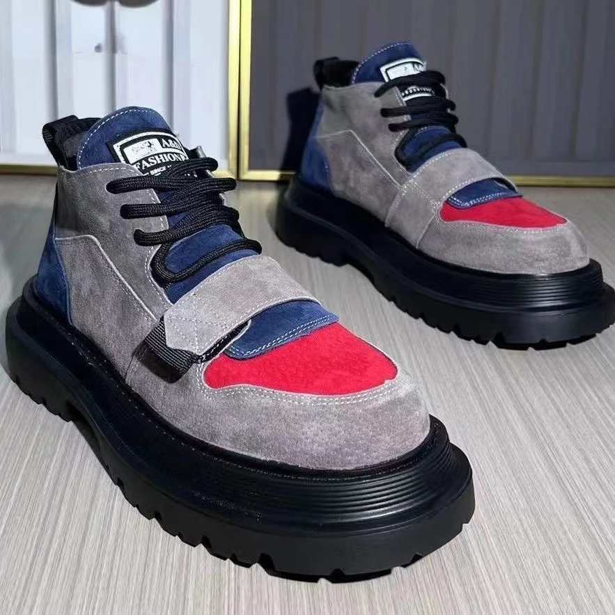 Herbst Neue Marke Color Block Designer Gothic Biker Herren Casual Leder Outdoor Schuhe Stiefeletten für Männer_voghion.com