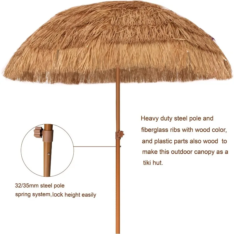 Patio Beach Umbrella Hawaiian Style 10 Ribs UPF 50+ with Tilt Carry Bag for Outdoor Tiki Bar,Patio Garden Beach Pool Backyard 4