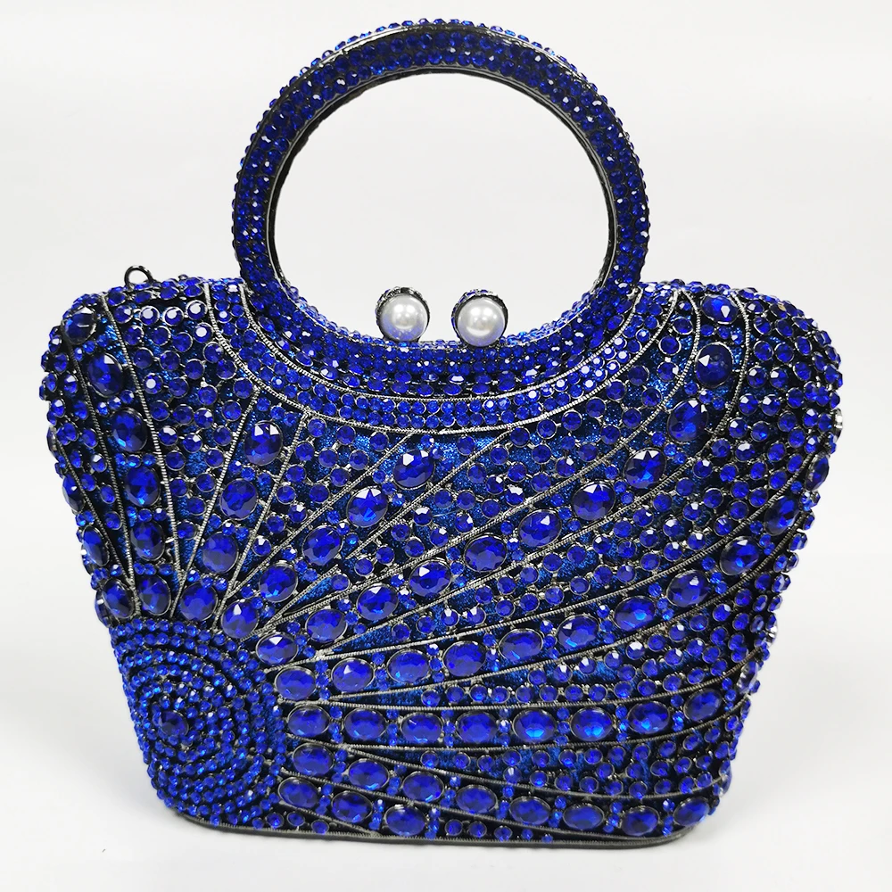 

Blue Rhinestone Top-Handle Large Bag Diamond Evening Clutches Luxury WHTUOHENG Women Phone Purses Gemstone Wedding Party Bags