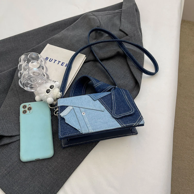 Women's fashionable small handbag, denim single shoulder bag, casual crossbody bag, zippered women's bag with lid, women's bag