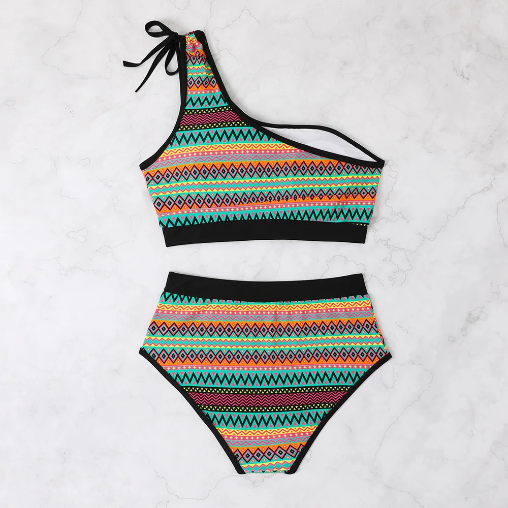 Sexy One Shoulder High Waist Bikini 2024 Women Swimsuit Female Swimwear Thong Bikinis Brazilian Vintage Bathing Suit Biquini