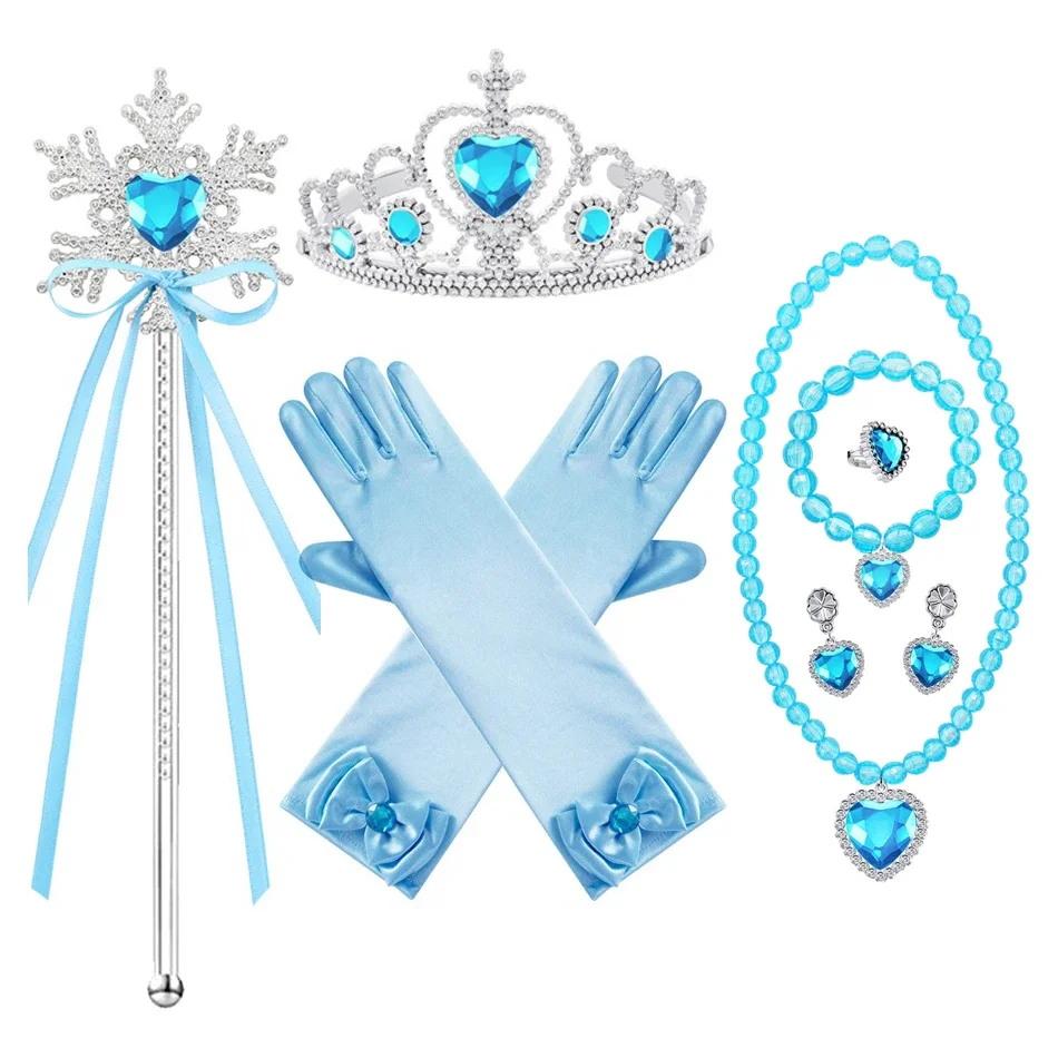Cinderella Dress Charm Girls Jewelry Kids Crown and Magic Wands Glove Necklace Bracelet Earrings Set Wings Costume for Birthday 6
