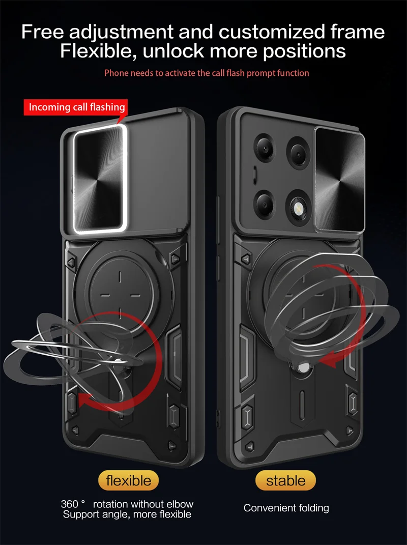Rugged Armor Case with Slide Camera Protector & Ring Stand
