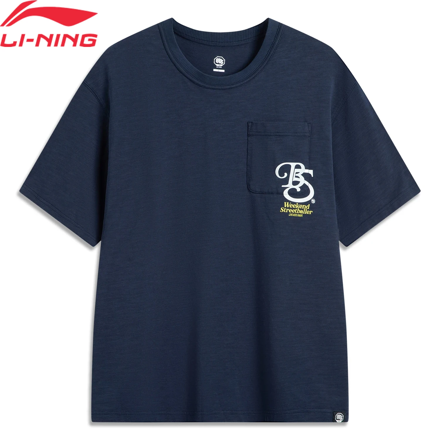 Men BADFIVE Basketball T-Shirt Cotton Loose Fit Letter Printing LiNing Street Culture Crew Neck Tee Tops AHSV651 Li-Ning