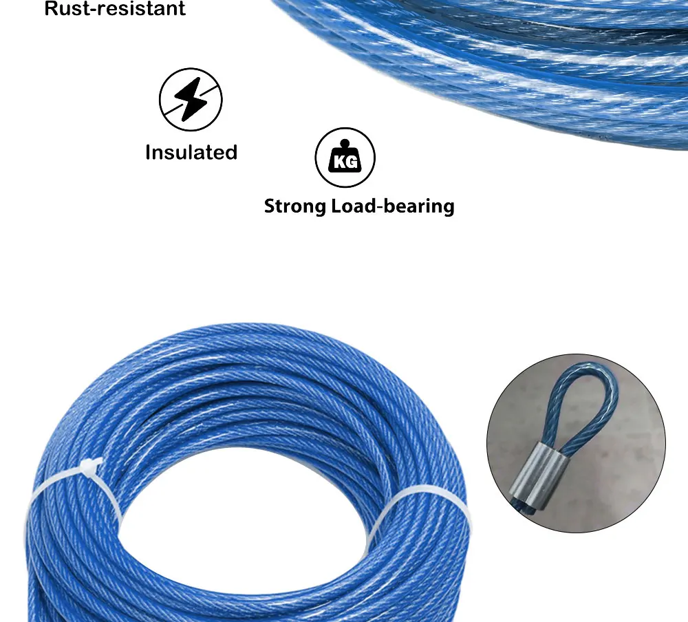 5M/10M/50M/100M Stahlseil Blau Beschichtet PVC-Kunststoffummantelt 304 Edelstahlkabel 2/3/4/5/6mm Mit Guter Verschleißfestigkeit – Detail 6