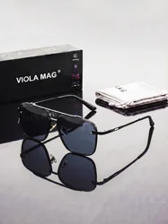 Luxury Retro Double Bridge Aviator Sunglasses - Premium Fashion Designer Square Shades with Protective Case (Black Gray)