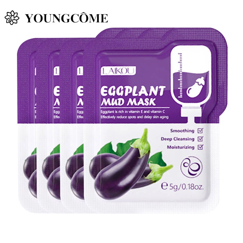 4 Pieces Eggplant Yeast Clear Mud Face Mask Anti Freckle Shrink Pores Acne Blackhead Treatment