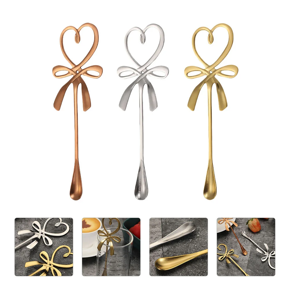 

3Pcs Metal Coffee Spoon with Bowknot Shaoe Dessert Serving Spoon Creative Dinner Spoon Mixing Spoon for Tea Sugar Stirring
