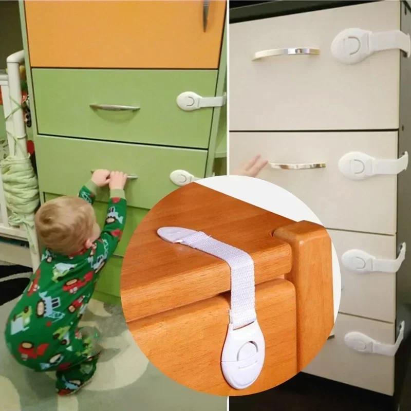 10pcs/Lot Drawer Door Cabinet Cupboard Toilet Safety Locks Baby Kids Safety Care Plastic Locks Straps Infant Baby Protection cabinet lock child lock safety lock