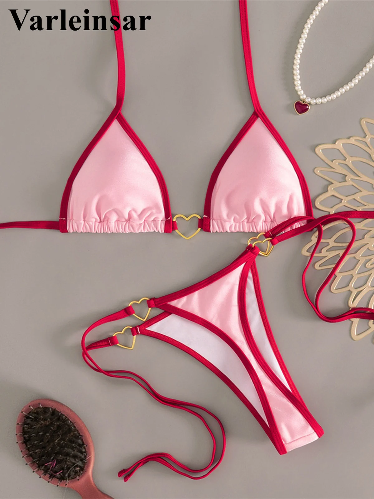 XS - L Halter Mini Micro Thong Bikini Women Swimwear Female Swimsuit Two-pieces Bikini set Padded Bather Bathing Suit Swim V7595 1