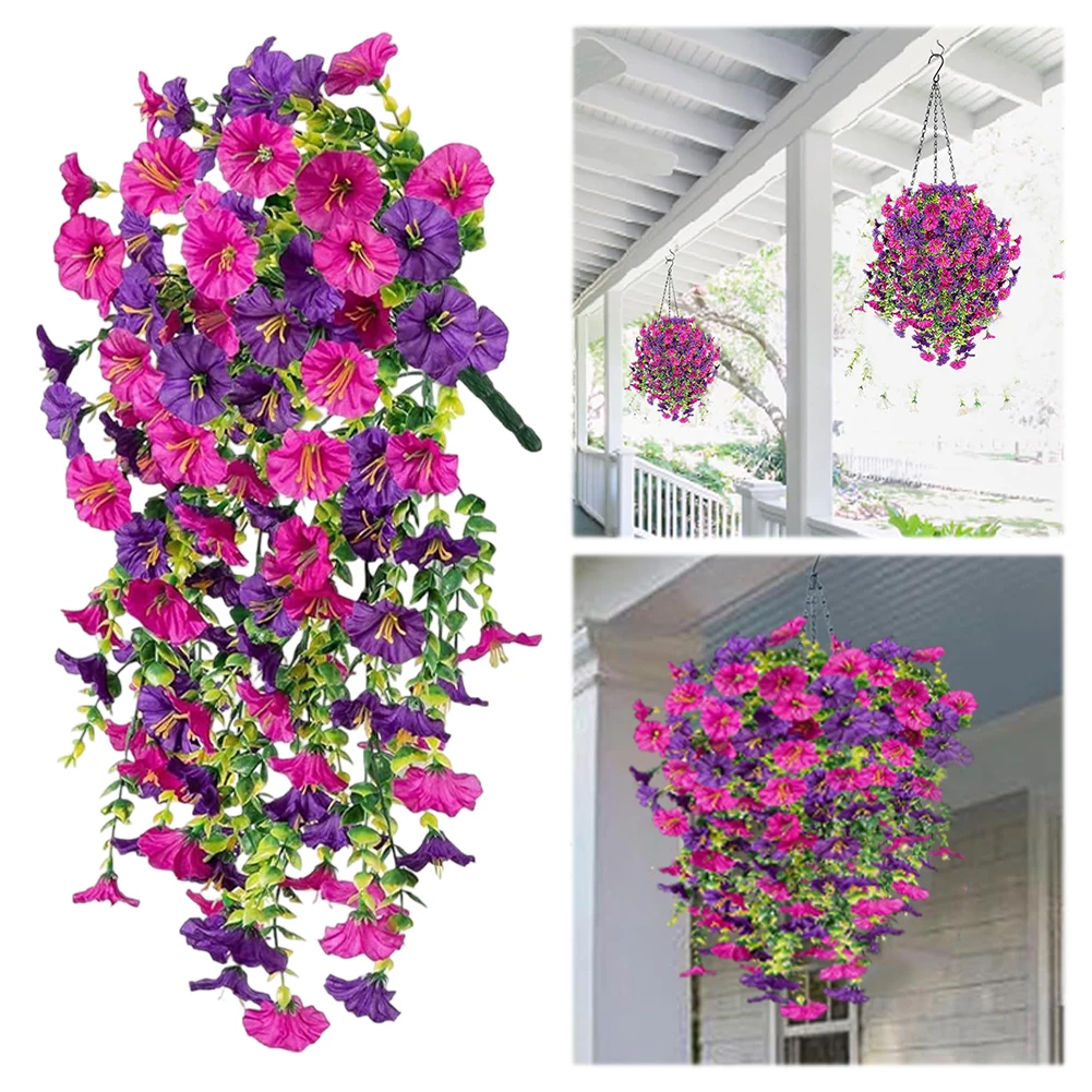 Realistic Hanging Flowers UV Resistant Artificial Morning Glory Flowers Fake Flowers Plants for Garden Porch Window Decoration
