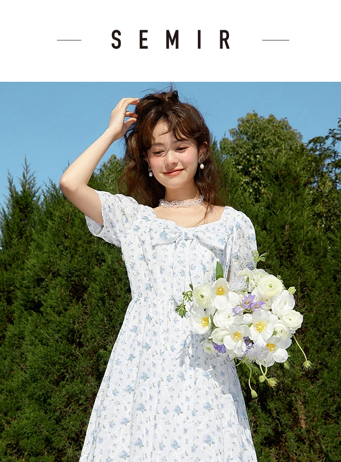 Dress Girl Bow Girl Feeling Summer New Love Fragmented Flower Bud Dress
