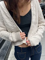 Twisted Flower Knitted Cardigan Sweater Women Autumn Long Sleeve Hooded Zipper Short Coat Streetwear Fashion Sweaters Y2K Tops 2