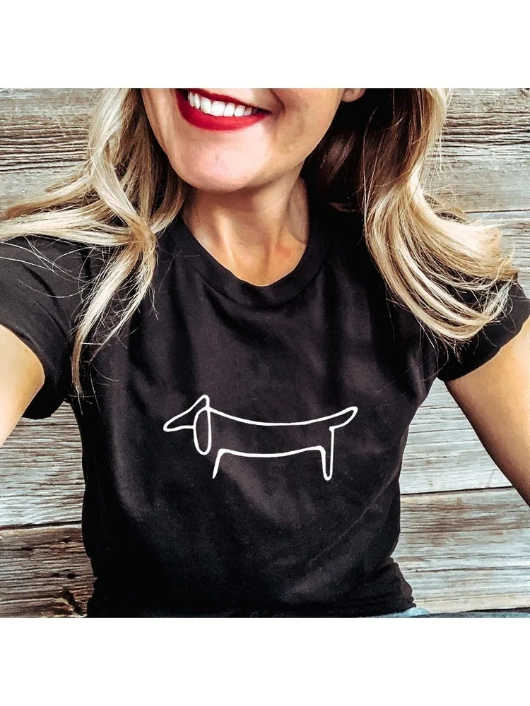 SimpleDachshundDogPrintClothesWomenSummerTShirtGraphicTees