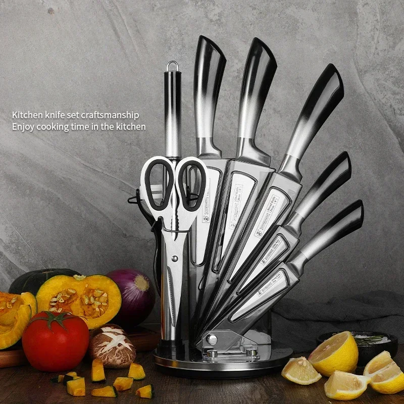 

9Pcs Kitchen Knife Holder Set Stainless Steel Japanese Chef Knife Professional Boning Knife Gift Set Scissors Kitchen Tool