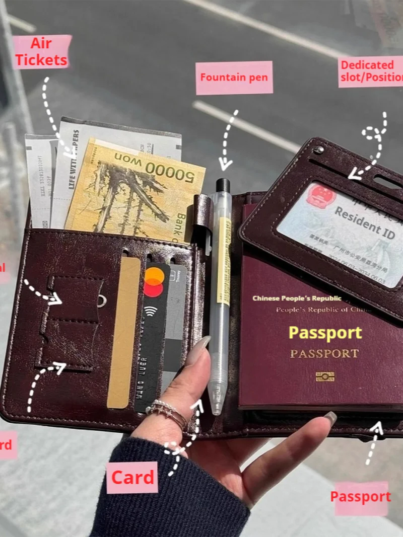 Porta Passaporto Multifunzionale in Pelle, Organizzatore di Documenti da Viaggio con Slot per Biglietti e Carte, per Uomini e Donne - immagine 6