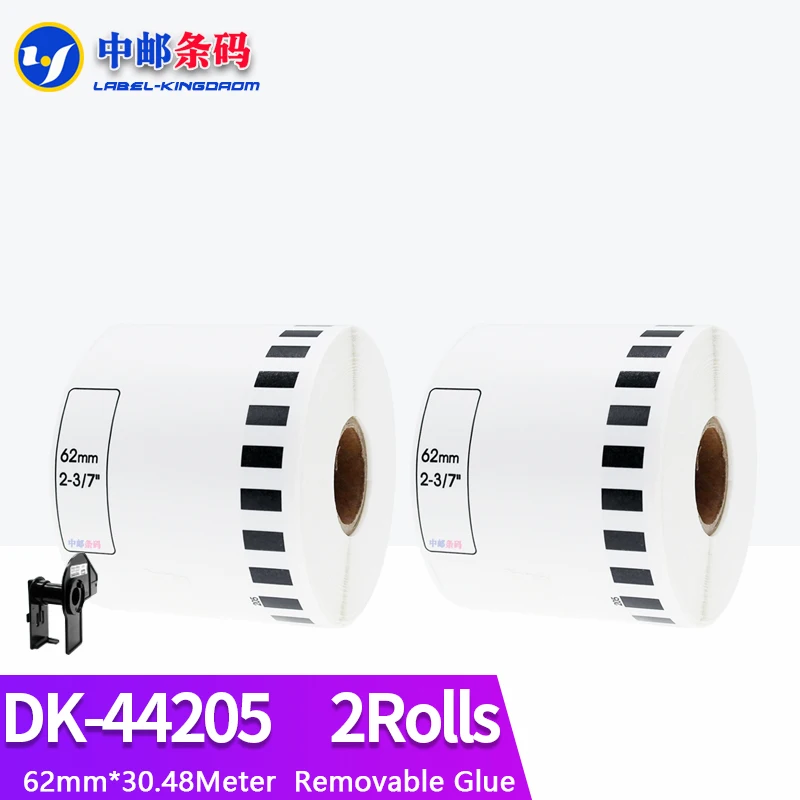 

2 Refills Roll Compatible DK-44205 Label Removable Glue 62mm*30.48M Continuous for Brother QL-700/800/1060/1100 Printer DK-4205