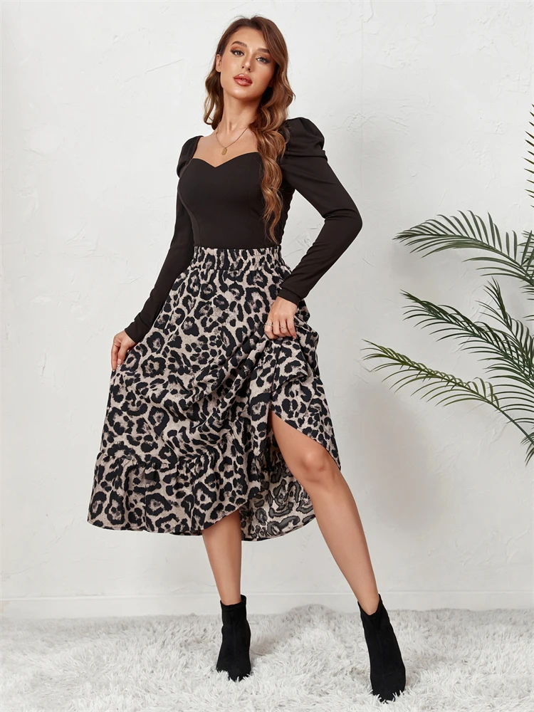 leopard print printed long skirt with shirt