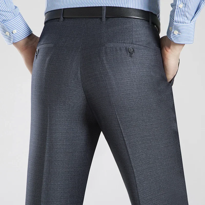 Summer Business Thin Suit Pants For Men Size 29-56 Spring Autumn Male Formal Solid Silk Long Dress Pants Baggy Office Trousers 4