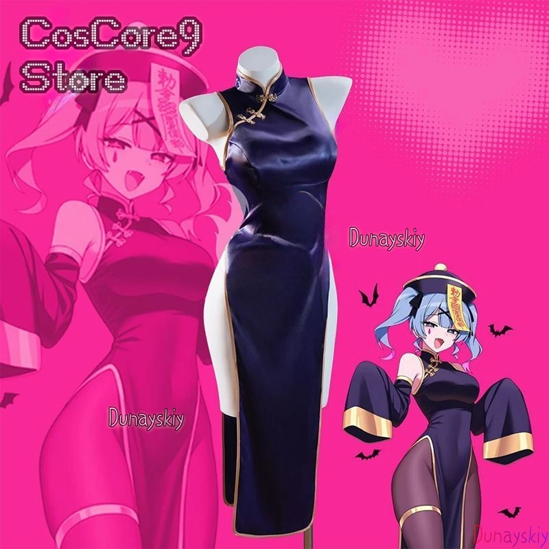 Mikuku Coniglio Foro Jiangshi Cosplay Cheongsam ssiHalloween Anime Qipao Con Pantaloni Cappello Calzini Vestito Ruolo Palying Party - immagine 4