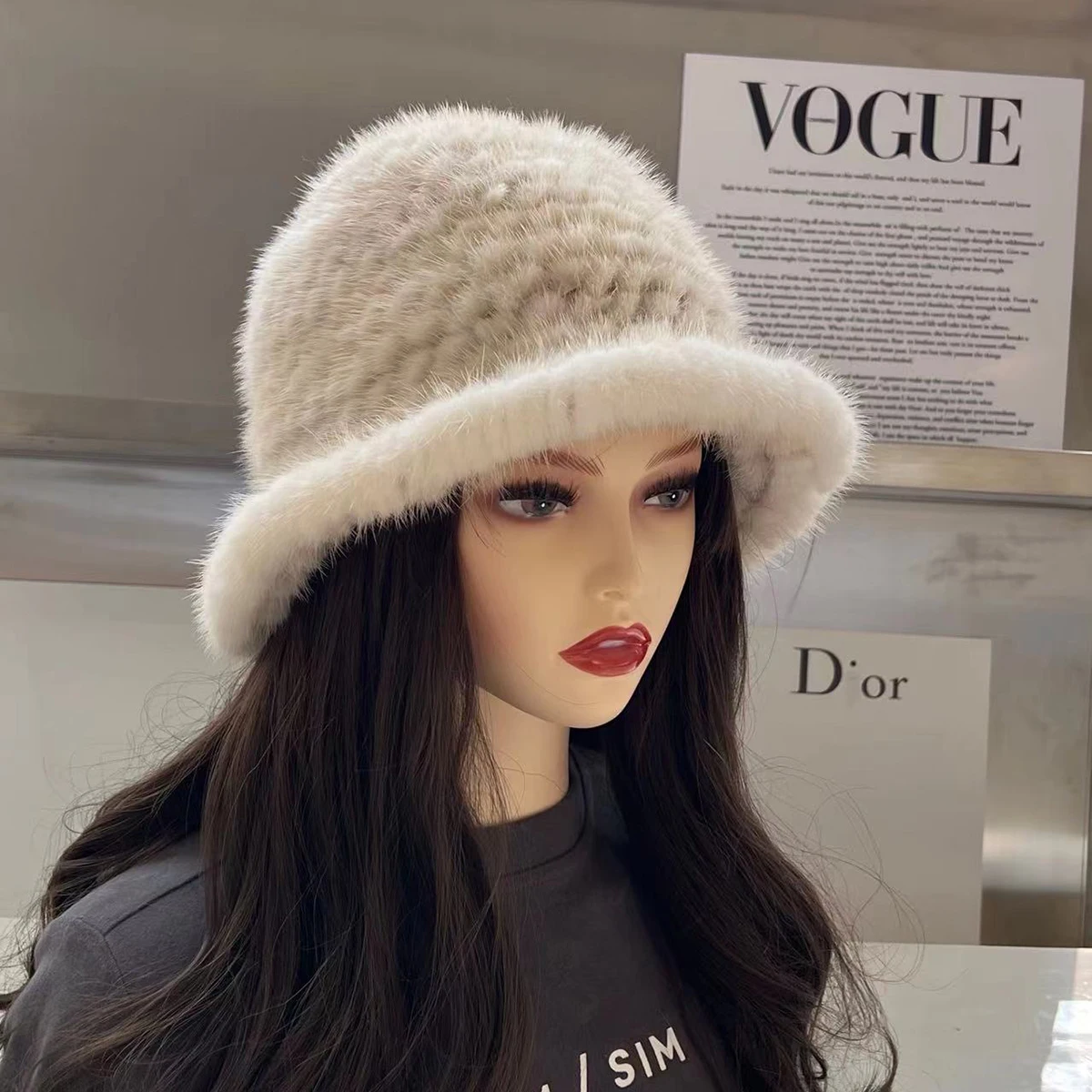 Echte Nerzpelz Fischer hut für Frauen Winter verstellbare gestrickte Pelzmütze Luxus echte Nerz Pelzmütze natürliche Nerz Fell Bomber mütze – Detail 8