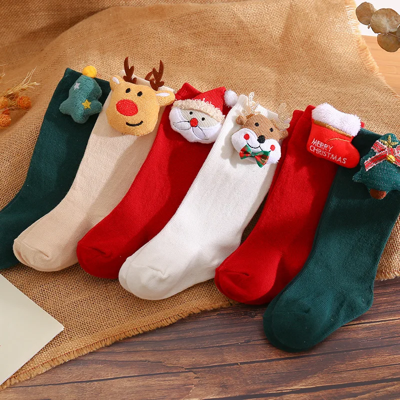 

INS Spanish Children's Bow Mid Tube Socks Christmas Big Bow Baby Socks Pure Solid Long Tube Socks New Year