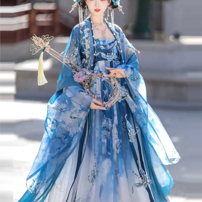 Machine Embroidery Embellished Chest Fairy Cheolko Pleated Skirt Women's Han Chinese Clothing