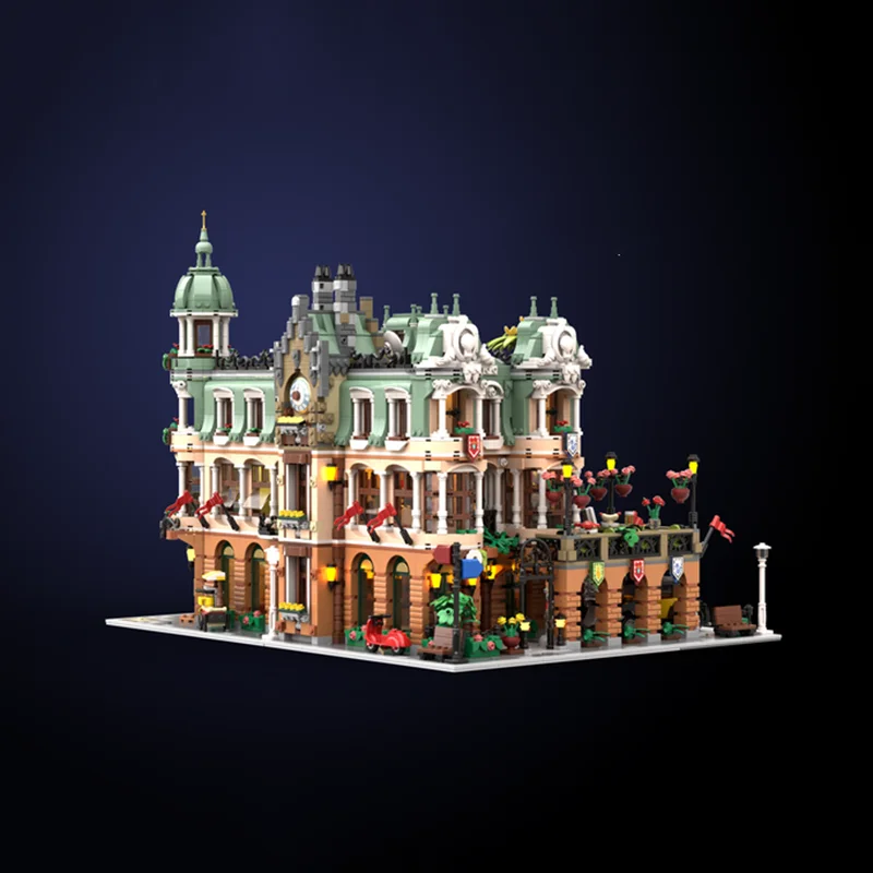 9718Pcs Moc Grand Boutique Hotel & Garden Palace Restaurant Blocchi Di Costruzione Modulari Giocattolo Brick Holiday Assemblato Regali Modello Fai Da 