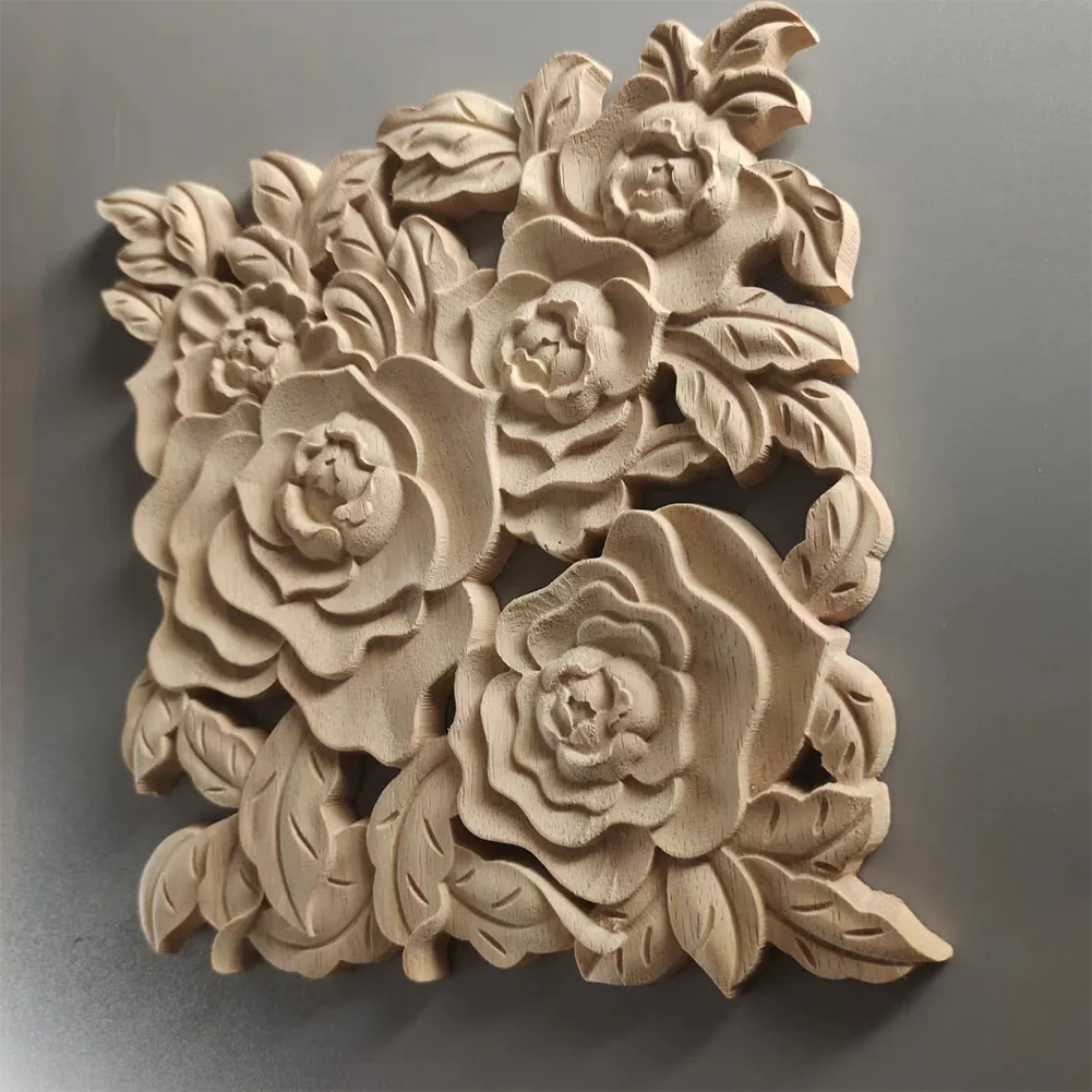 

Rose Flower Woodcarving Decal Door Cabinets Vintage Wood Applique European Wood Carving Onlay Decal For Furniture Decoration