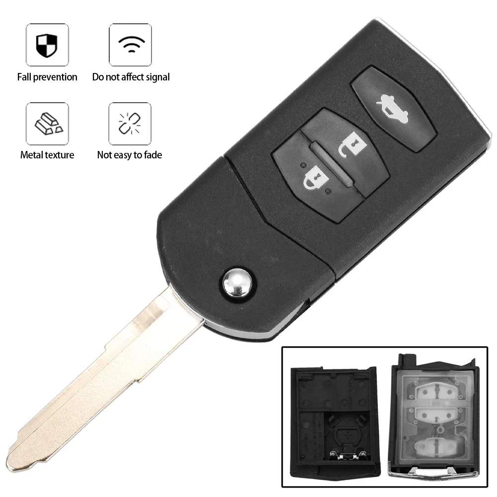 2 3 Button Remote Key Fob Shell Case Folding Flip for Mazda 2 3 5 6 CX-7 / CX-9 / MX-5 with Uncut Blade Replacement Parts key case car key shell key cover folding car key shell fob cover key fob replacement
