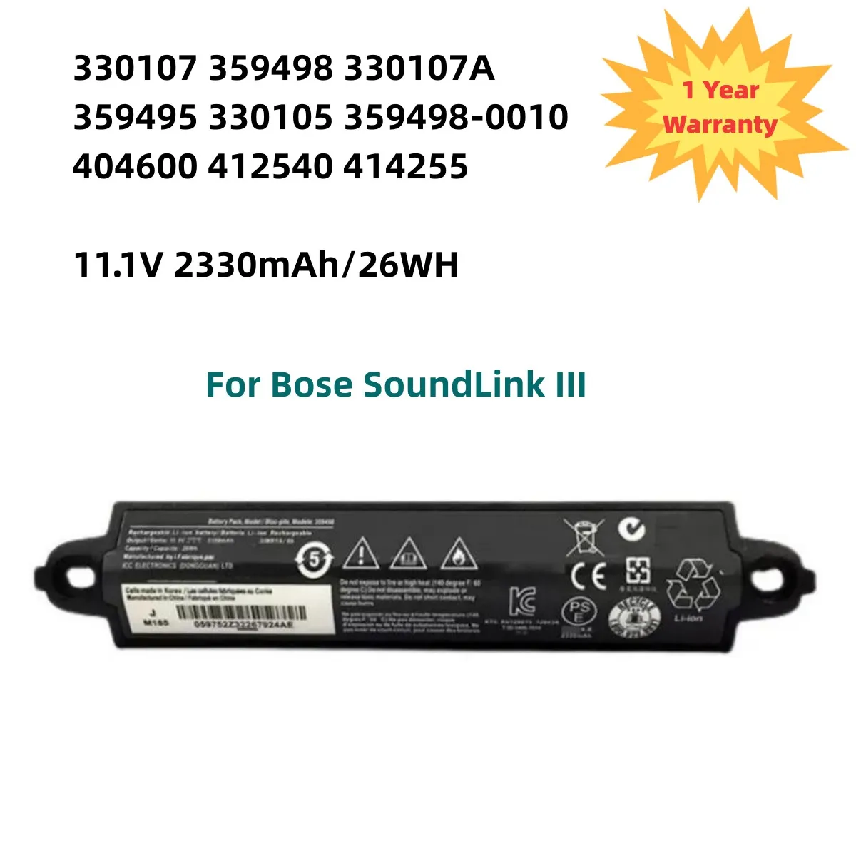 359498 Battery For Bose SoundLink III 330107A 359495 330105 412540 For Bose soundlink Bluetooth Speaker II 404600 11.1V 2330mAh