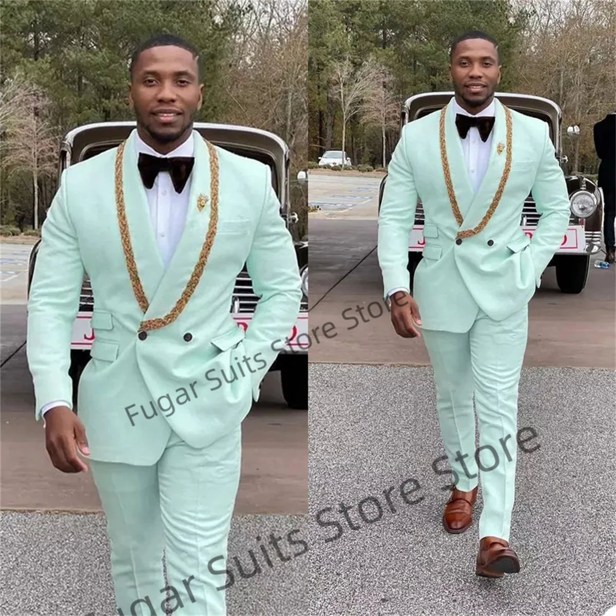 Mint Green Wedding Tuxedos For Men Slim Fit Shawl Lapel Jacket Pants Customise Groom Groomsmen Suit Mens' Business Formal Wear