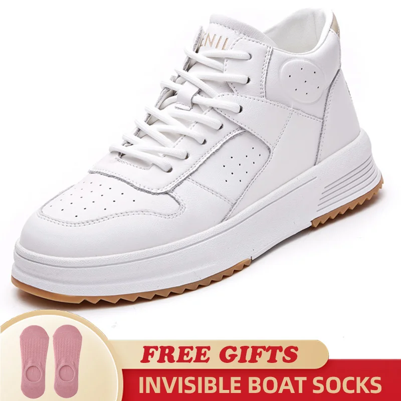 

2023 New Genuine Leather Women Ankle Boots Spring Casual High Top Sneakers Ladies Thick Bottom Sports Bootie Vulcanized Shoes