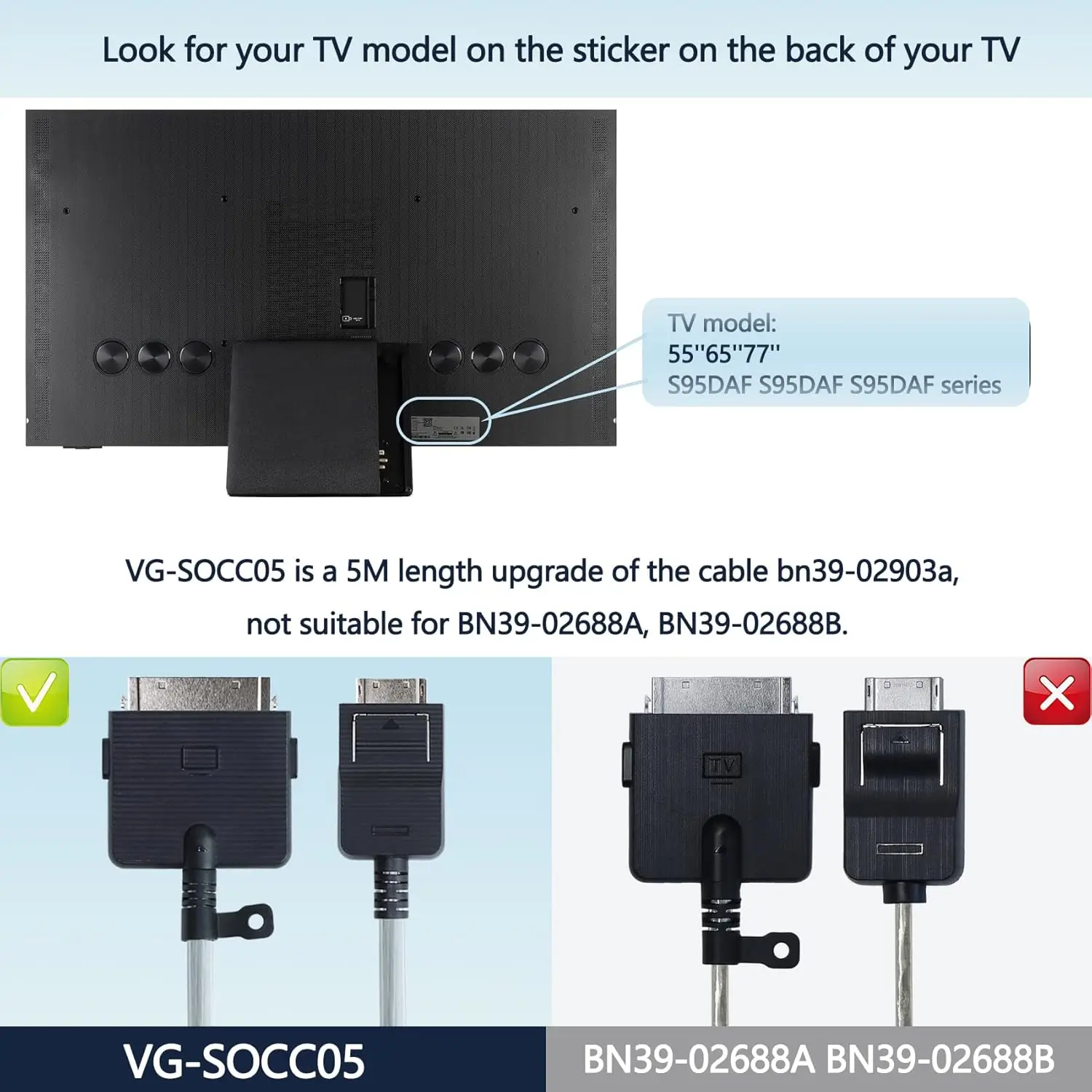 브랜드 신제품 VG-SOCC05 5M 인비저블 원 커넥션 케이블 삼성용 55''65''77'' QN55S95DAF QN65S95DAF QN77S95DAF QN65S95FAF