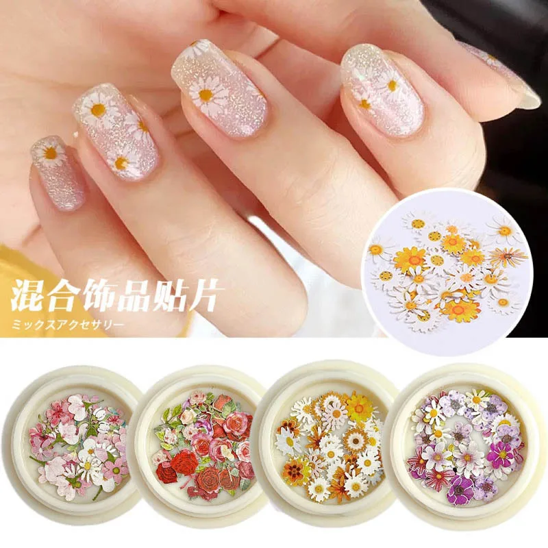 50 teile/schachtel Nagel Blume Ultra-dünne Holz Zellstoff Patch DIY Farbe Gemischt Kleine Daisy Rose Nagel Dekoration Schmuck Nagel kunst Zubehör – Detail 3