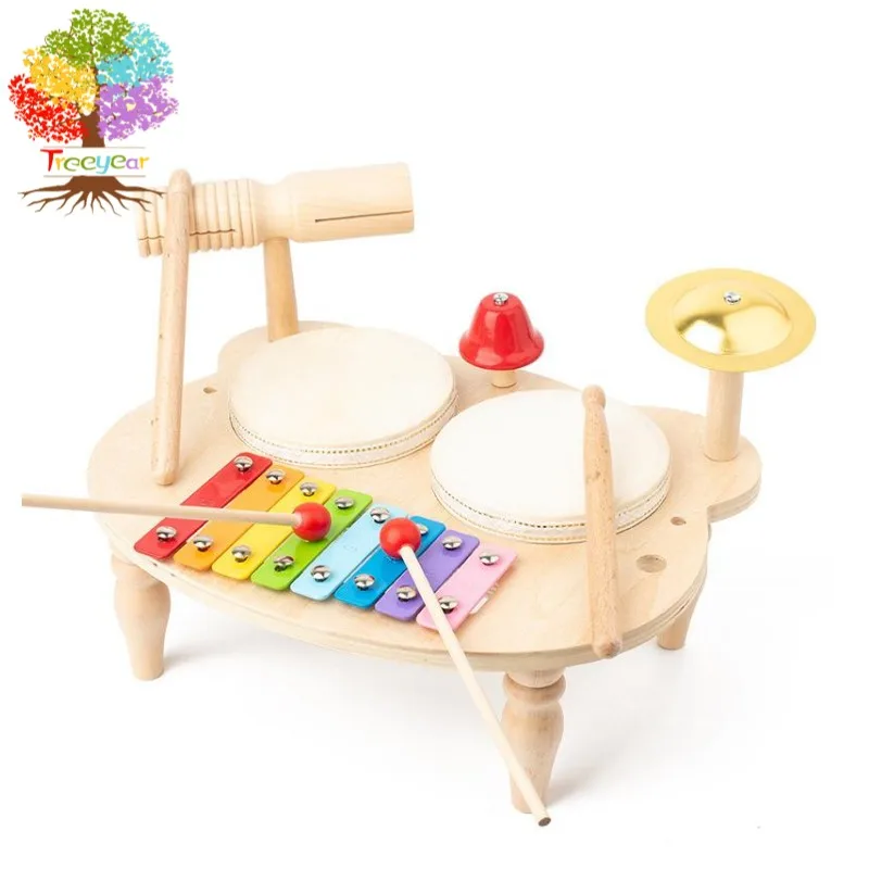 

Baby Drum Set, Montessori Musical All in 1 Wooden Percussion Xylophone Toddler Drum, Educational Sensory Toys Birthday Gift
