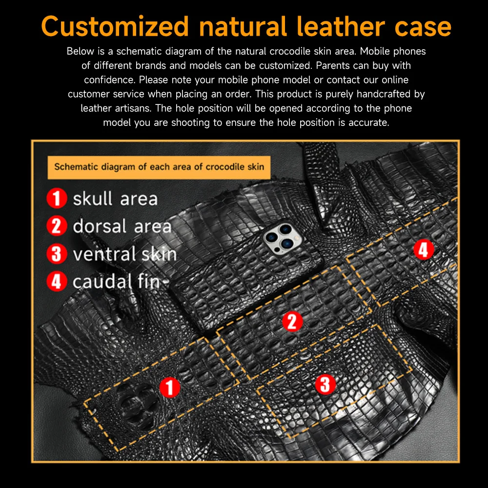 100% Natural Crocodile Leather For iPhone 15 11 12 13 14 Pro Max Case 15Pro 14Pro 12Pro 15 Plus 14Plus 13Pro Luxury Back Cover