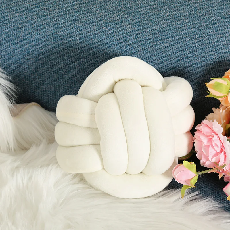 Nordic Hand-woven Three-strand Rope Round Ball Pillow Home Decoration Crystal Velvet Knot Ball Pillow 6