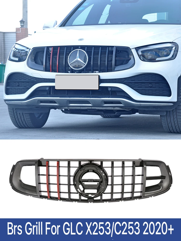 

Black Red Front BumperGrill Brs Style BBQ Car Hood Grille For Mercedes Benz GLC X253 C253 200 250 260 300 AMG 2020 2021 2022