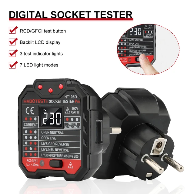 Digitális Aljzat Tesztelő Intelligens Feszültségdetektor Rcd Gfci Ncv Teszt Nagy Lcd Kijelző Föld Nulla Vonalú Polaritás Fázis Ellenőrzése - Image 3