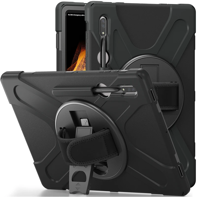 

Rugged Case for Tab S8 Ultra 14.6 X900/X906 2022 Build-in Stand Tablet Cover Handheld Shockproof Silicon Full Protection