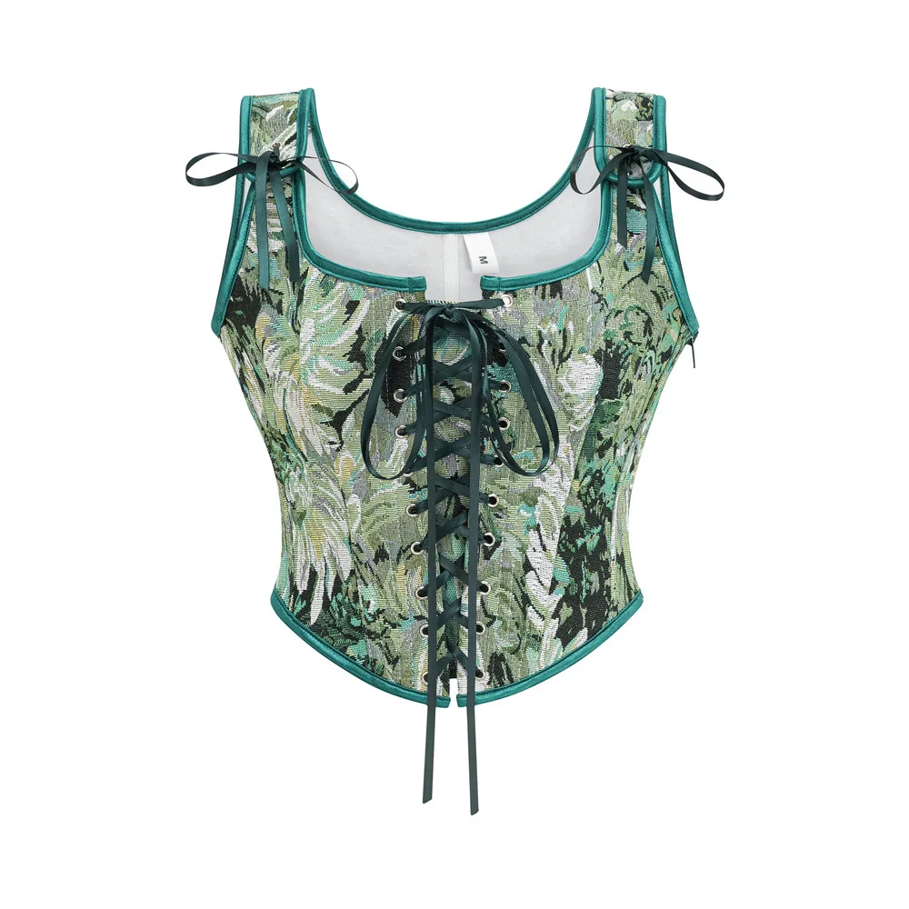Green Boned Gothic Corset Tank Top Lace Up Vintage Bustiers & Corsets Steampunk Korsett Shapewear Women Sexy Corselet Feminino