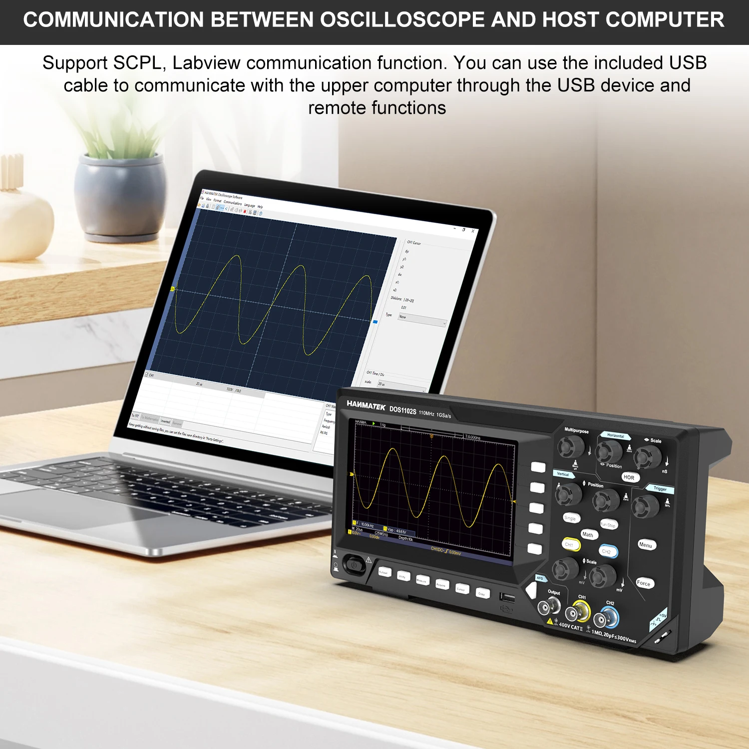 Hanmatek 2 in 1 Digital Oscilloscope 2 channel 100MhZ Signal Generator