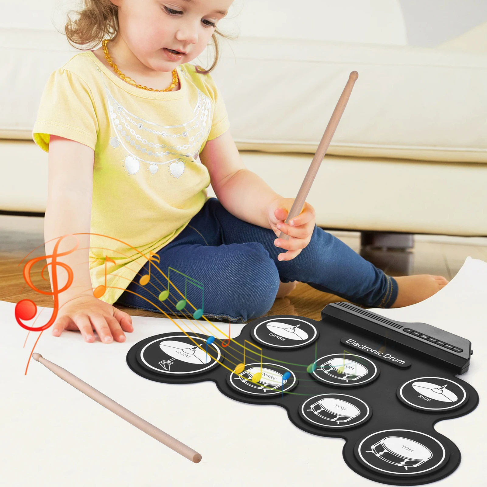 Sd530d25620d7498b83d39bcb11e4ed47p Electronic Drum Kit USB Roll-Up Silicon Drum Set Digital 7 Drum Pads with Drumsticks Foot Pedals for Beginners Children Kids Mallzona