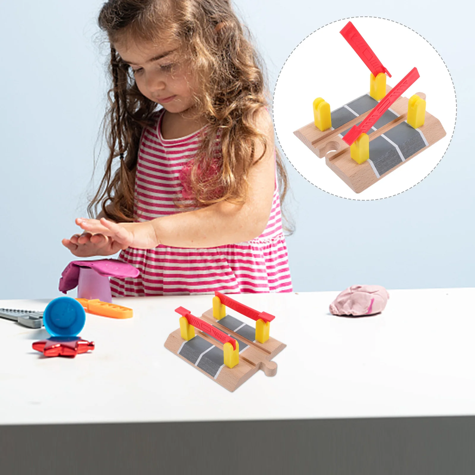 

Train Road Block Plaything Train Track Road Blocks Educational Railing Barrier Model